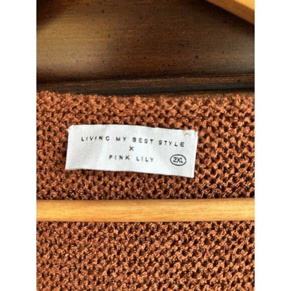 Plus 2X Oversize Sweater V Neck Rust Brown Living My Best Style x PINK LILY - Picture 3 of 6